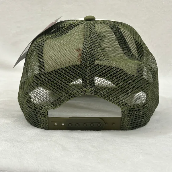 Jacks Surfboards Pray For Surf Embroidered Olive Green White Surfer Trucker Mesh SnapBack Hat Cap - Image 4