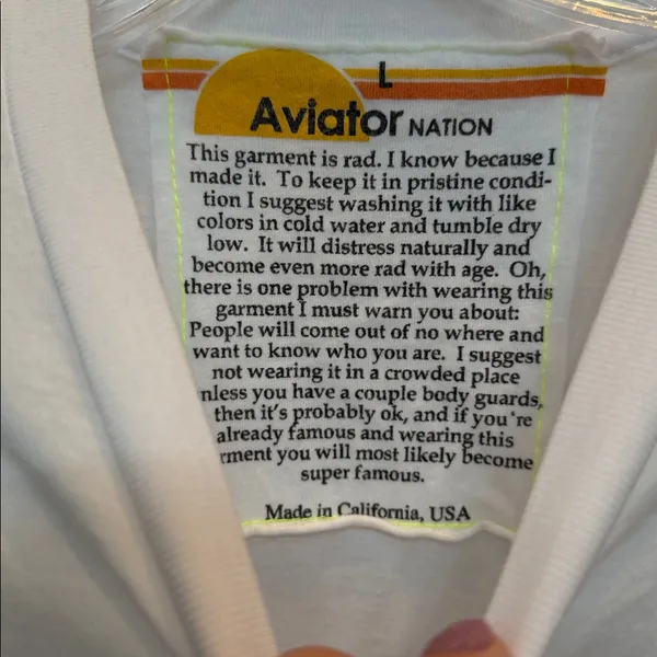 Aviator Nation White Tee with Black Bolt - Image 2