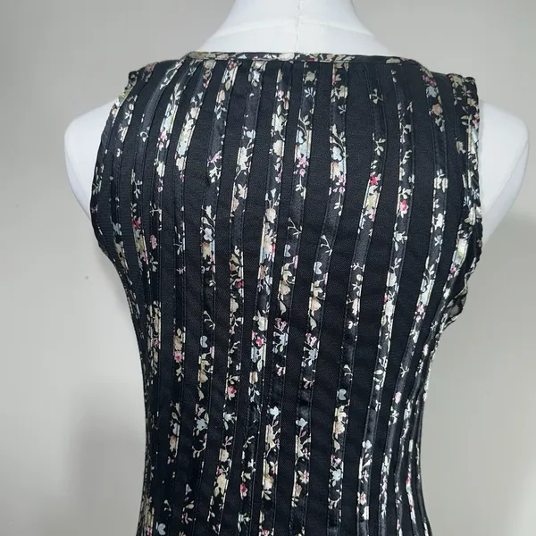 QED London Mini Dress Womens S Black‎ Floral Mesh Panelled Sleeveless Fit Flare - Image 9