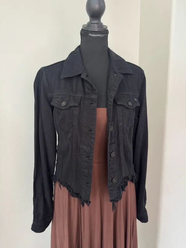 Hidden Los Angeles Black Denim Raw Hem Jacket Size Small - Image 14