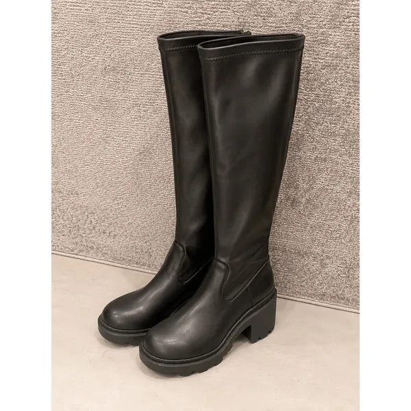 Steve Madden Women Knee High Boots 10 Black Faux Leather Lug Sole Platform Heel - Image 2