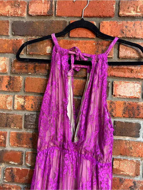 Strut & Bolt womens Marlowe lace halter maxi dress with nude lining magenta M - Image 7