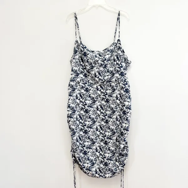 Abercrombie & Fitch Ruched Floral Side Tie Mini Dress White Blue XL Tall - Image 2