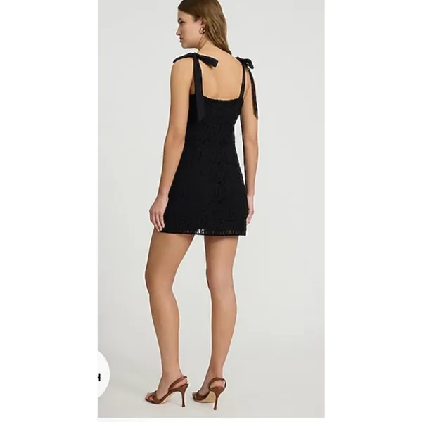 Express Crochet Square Neck Tie Mini Dress with Tie Straps - Image 3
