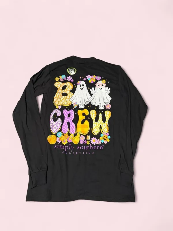 Simply Southern Black Long Sleeve Tee with Ghost 'Trick or Treat' Graphic - Image 2