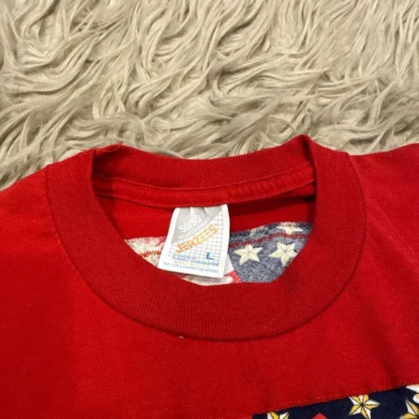 Handmade vintage fringe and beads American flag USA t-shirt large - Image 3