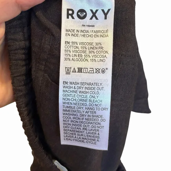 Roxy Lyla Low Rise Drawstring Pull-On Linen Wide Leg Pants - Image 9