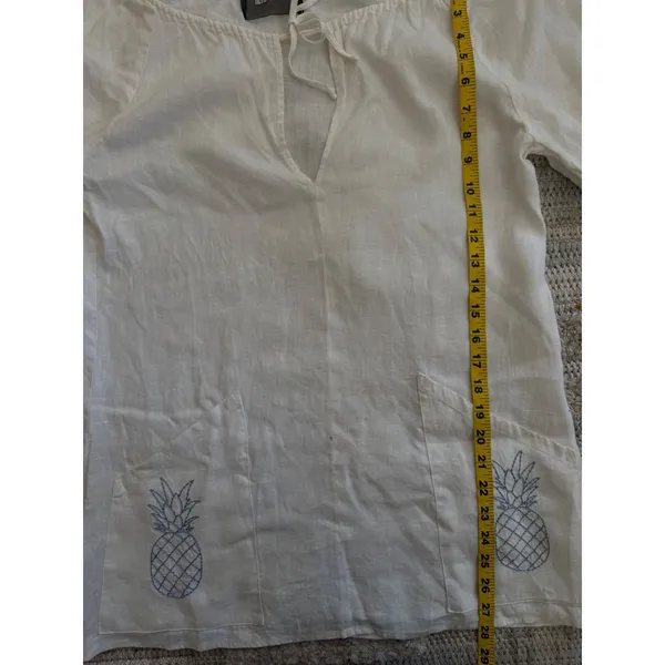 Reformation White 100% Linen Pineapple Embroidered Tunic Top Small Beach Coverup - Image 4