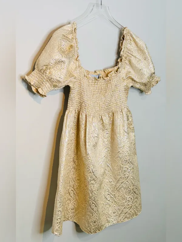 Hill House Athena Nap Gold Brocade Babydoll Mini Dress - Image 6