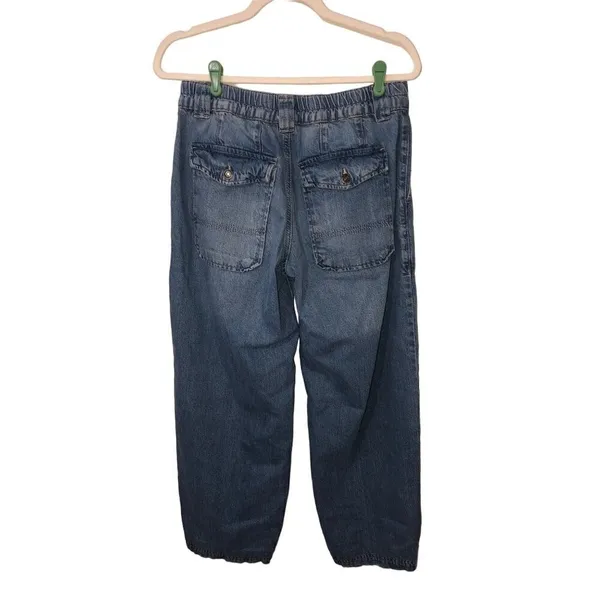 Barrel Jeans XS Low Slung Free People Maeve Oversized Trouser Wide Blue Boho - Image 10