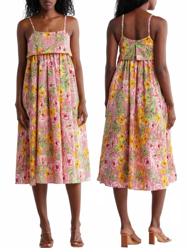 STITCHDROP Barbuda Floral Print Sleeveless Midi Dress NWT Sketch Peony XS - Image 2