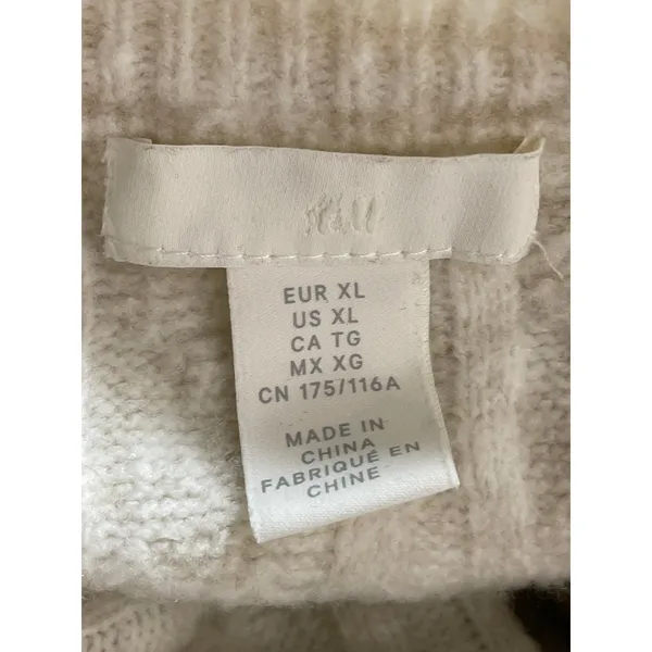 H&M Women's White Cable Knit Long Sleeve Crew Neck Loose Sweater Top Size XL - Image 5