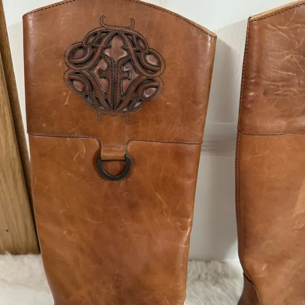 Frye Brown Leather Knee High Cowgirl Boots Size 6.5 - Image 7