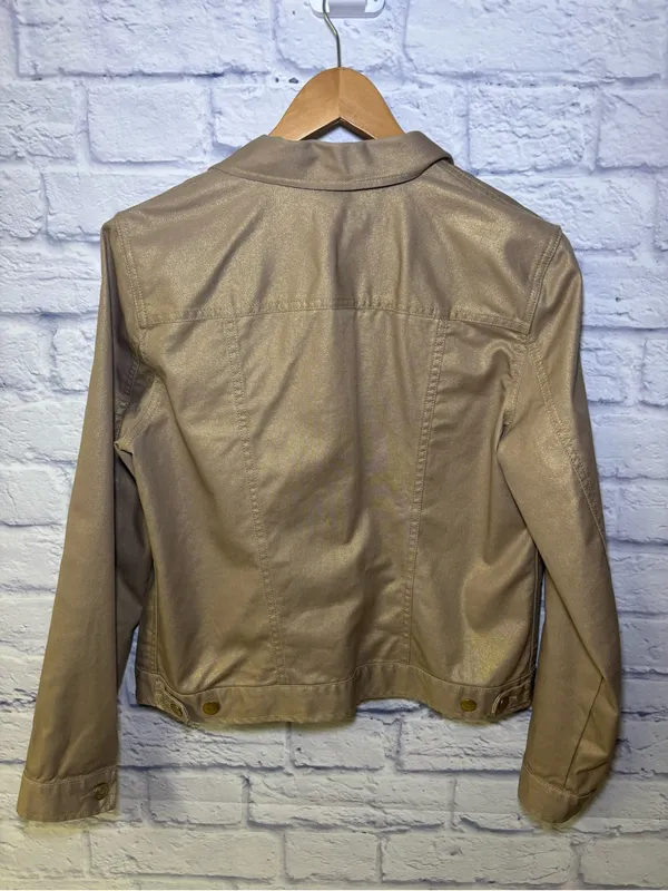 Lauren Jeans Co Ralph Lauren Women's Demin Gold Metallic Button Up Jacket Sz L - Image 13