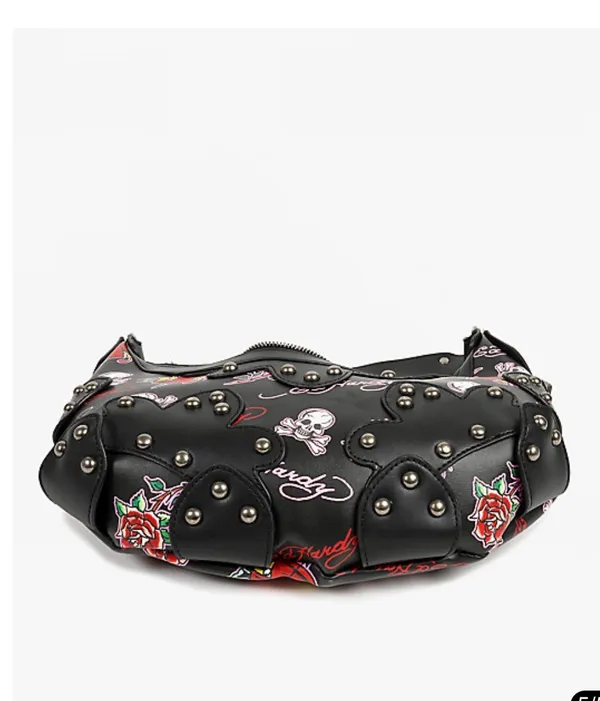 🔥 NWT Ed Hardy Y2K Tattoo Print Studded Hobo Bag Black 🖤 - Image 10