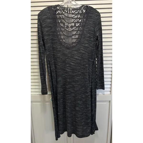 Ambianca Gray Crochet‎ Open Cardigan Long Sleeve Size Small Slits Boho - Image 4