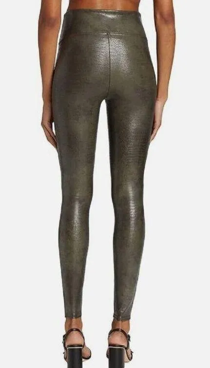 Spanx Faux Leather Croc Shine Leggings Darkened Olive - Image 2