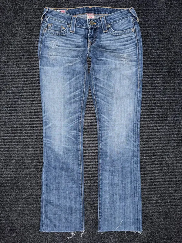 Vintage True Religion Low Rise Bootcut Jeans Sz 28 x 31.5 Raw Hem USA Made Y2K - Image 2