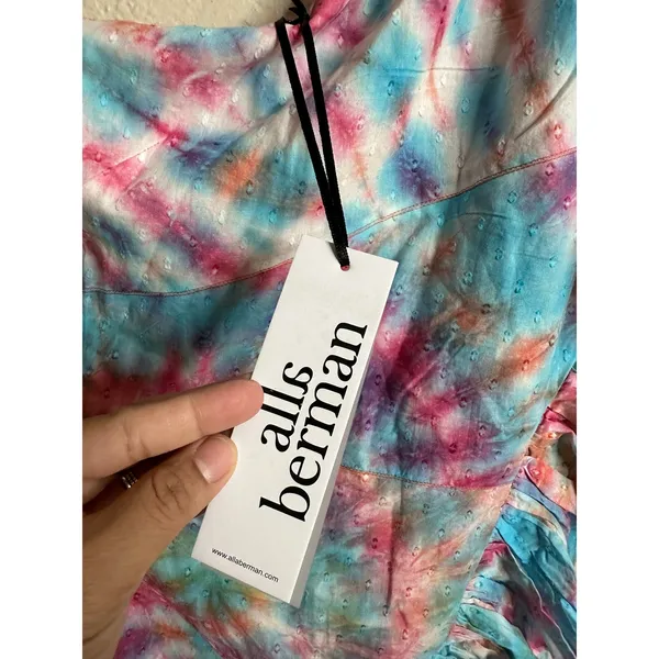 Alla Berman Leila Tie Dye Swiss Dot One Shoulder Dress Ruffles Womans M NWT - Image 10