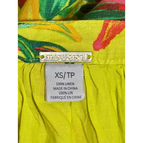 Magaschoni‎ Yellow Tropical Linen Tunic Dress V-Neck Short Sleeve XS Pockets - Image 3