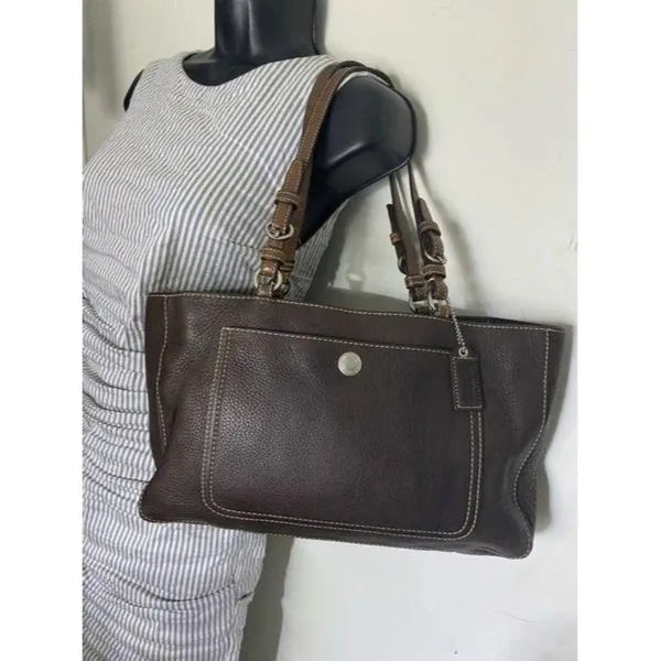 coach medium bag handbag brown leather shoulder ba - Image 8