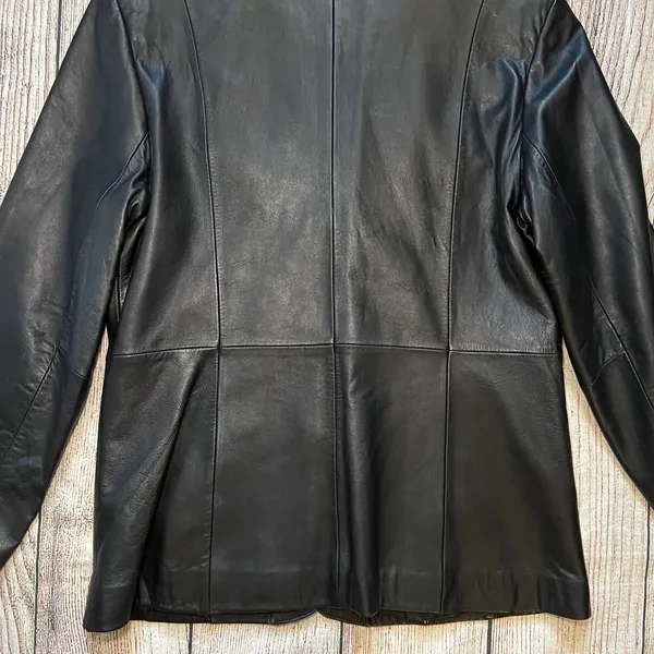 VTG 90s Siena Leather‎ Jacket Womens 12 Black Soft Leather Button Down Biker y2k - Image 10