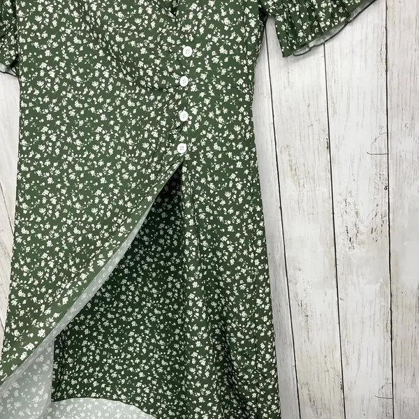 Unbranded Green White Dainty Floral Short Sleeve Button Faux Wrap Midi Dress - Image 3