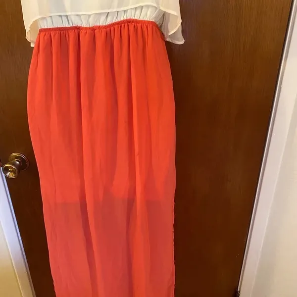 Freebird Coral and Cream Sheer Long Straped Dress - Image 13