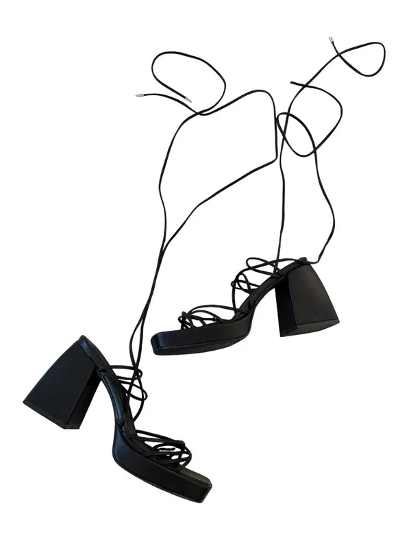 C LABEL Black Platform Laceup Sandals Heels Size 39 / 9 - Image 7