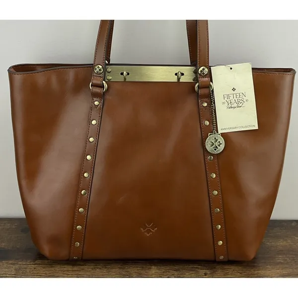 New Patricia Nash Benvenuto Large Leather Tote Bag Cognac 15 Year Anniversary - Image 2
