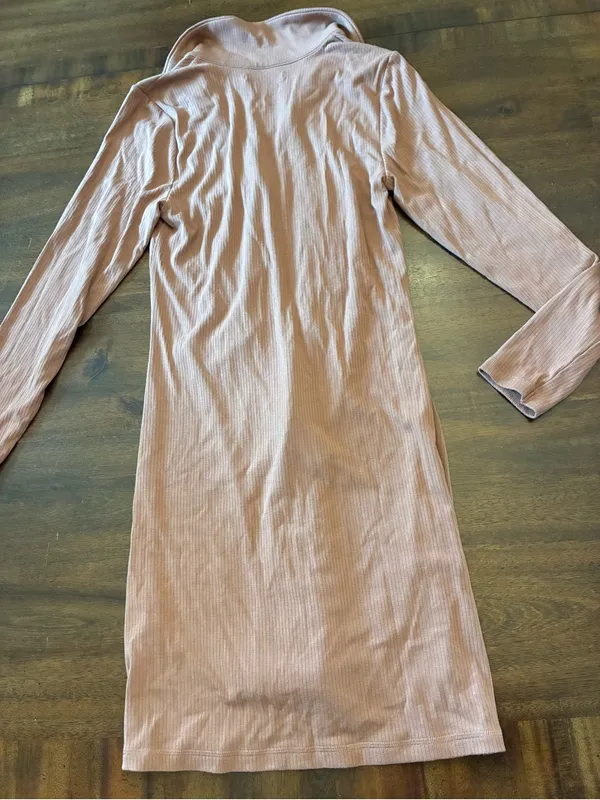 Abercrombie & Fitch Dress Ruched Knit Shirt Dress Medium Long Sleeve Button NWT - Image 4