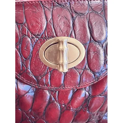 Elaine Turner Red Crocodile Embossed Leather Satchel Handbag Gold Hardware‎ - Image 13