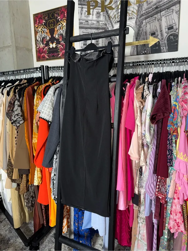 SHEIN BAE Black Satin Trim Strapless Tuxedo Midi Dress Women’s XS New NWT - Image 5