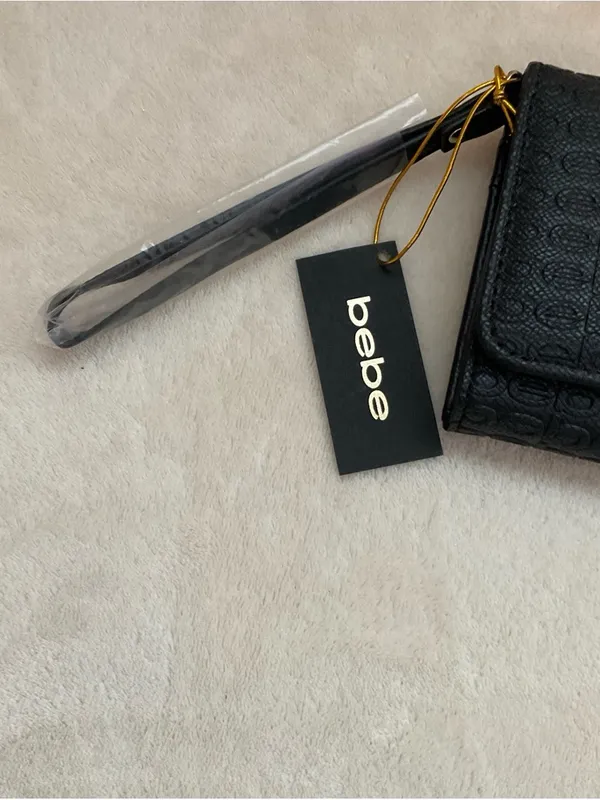 bebe Black Quilted Logo Wristlet Wallet with Gold Hardware - Image 3
