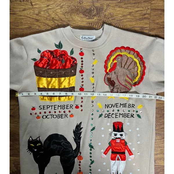 Vintage 90s Fall, Halloween, Thanksgiving & Christmas Theme Sweatshirt 1x Beige - Image 5