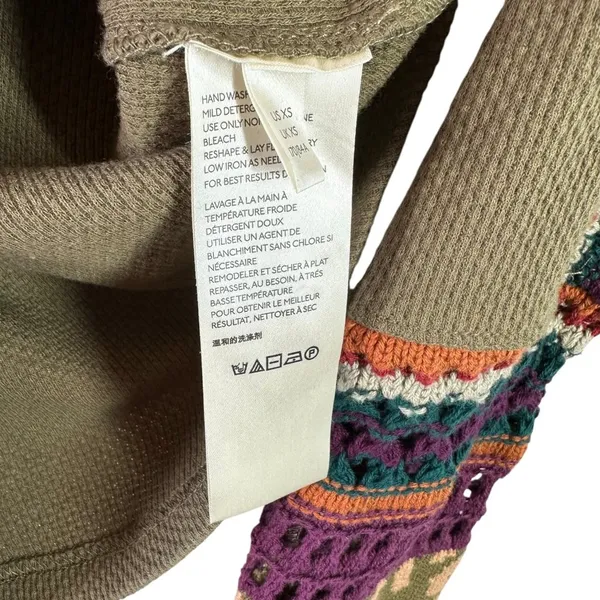 Free People Switch It Up Thermal Top Knit Cuffs Olive Green Size XS - Image 7