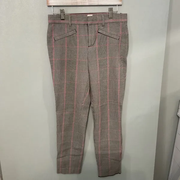 Gap Womens Pants Signature Skinny Ankle Glen Plaid Gray Red Size 4 - Image 2