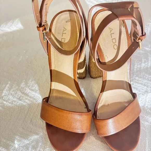 Aldo brown raffia block heel sandals: - Image 2