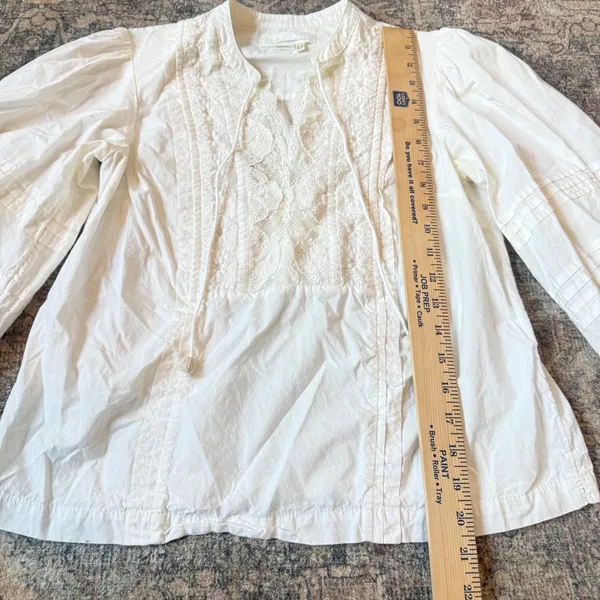 Anthropologie Delilah White Lace Embroidered Puff Sleeve Peasant Blouse Top US 0 - Image 9