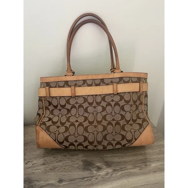 Coach Hampton Satchel Women Medium Brown Monogram Canvas Y2K Preppy 8K07 - Image 5