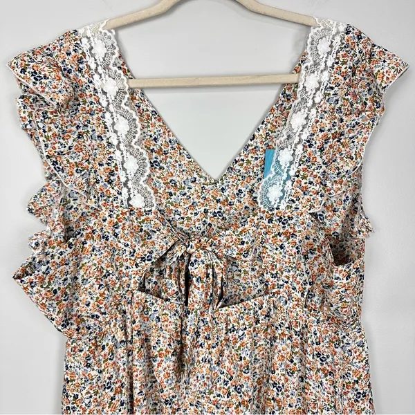 Cupshe Good Chemistry Floral Tie-Back Mini Dress Lace Ruffle Trim XL Spring NWT - Image 8