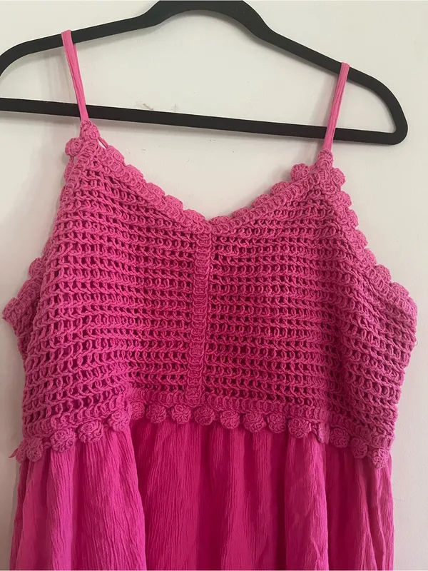 SO Pink Crochet Cotton Mini Dress XXL Beach Vacation Summer Resort - Image 2