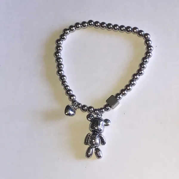 Silver Tone Bear Charm Beaded Boho Bracelet - Image 3