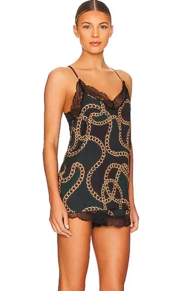 Revolve NWT Plush Chain Link Camisole Shorts Pajama Set Black XS - Image 2