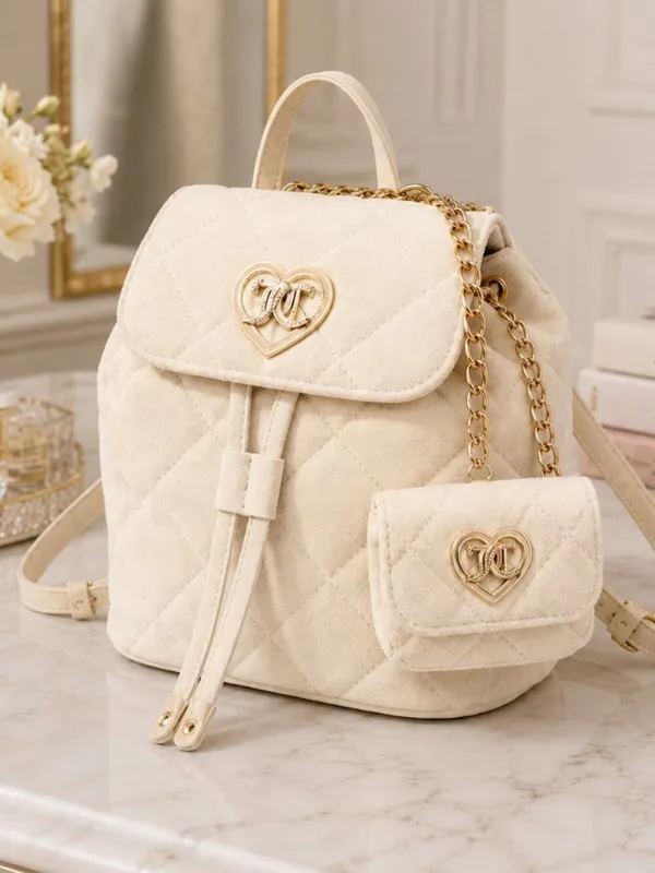 Juicy Couture Cream Velour 2-in-1 Backpack Crystal Heart NWT - Image 4