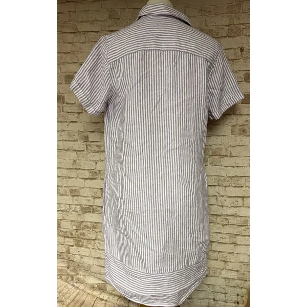 Garnet Hill Suns Out linen relaxed popover shirt dress striped purple Medium - Image 5