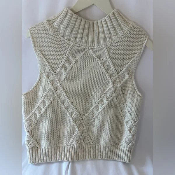 Turtleneck Crochet Sweater Vest Fall Fashion Knit Sleeveless Tank Tops - Image 2
