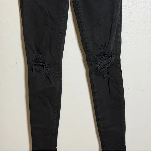 American‎ Eagle Women Denim Black Distressed Jegging Jeans Next Level Stretch 4 - Image 3