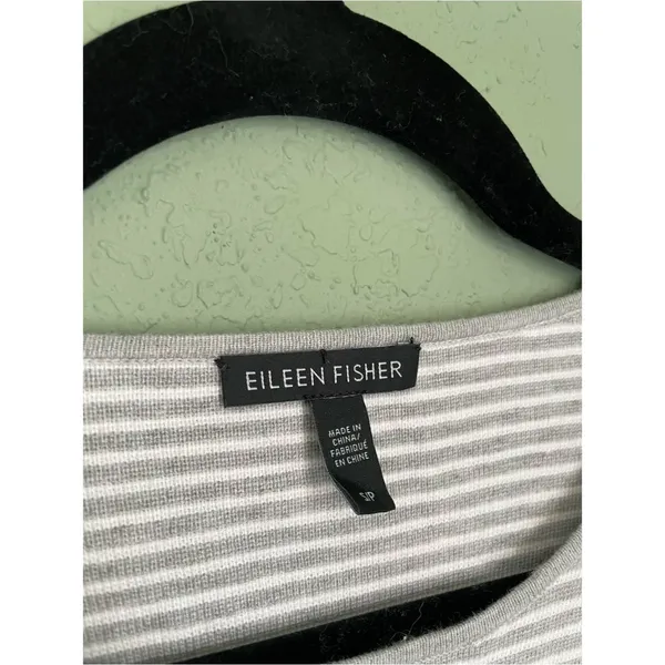 Eileen Fisher Cotton Silk Striped Sweater Silver Light Gray White Size SP - Image 4