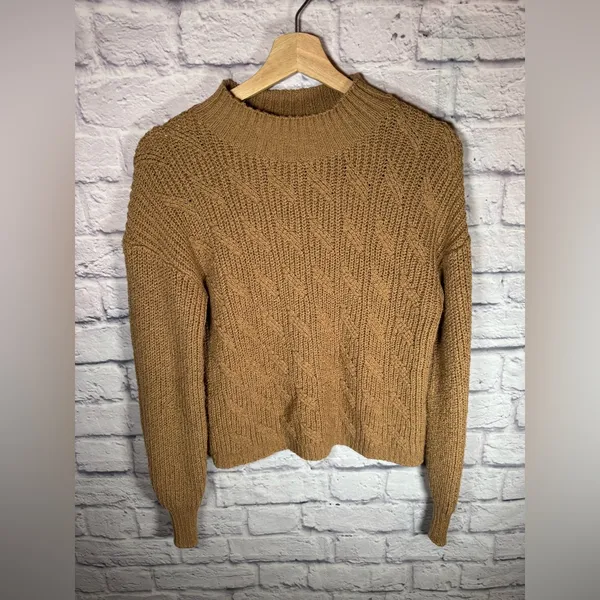 J. Crew Cotton Blend Cable Knit Sweater‎ Mock Neck in Beige / Tan size Small - Image 2